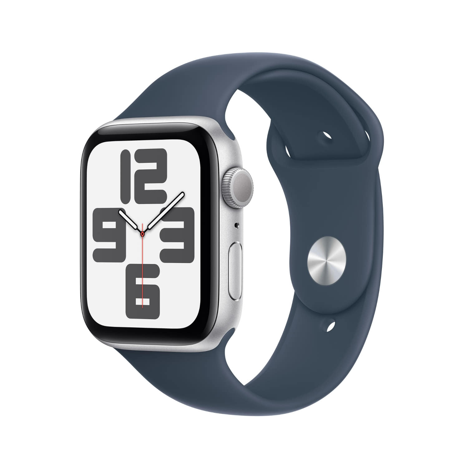 Apple Watch SE GPS 44mm 실버 알루미늄 케이스, 스톰 블루 스포츠 밴드 - S/M * MREC3KH/A