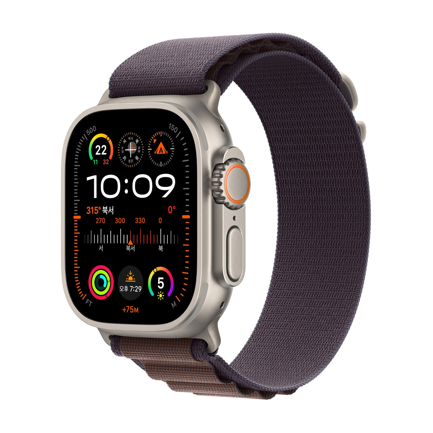 Apple Watch Ultra 2 GPS + Cellular 49mm 티타늄 케이스, 인디고 알파인 루프 - M * MRET3KH/A