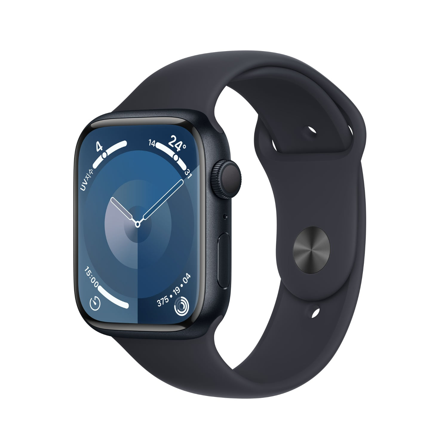 Apple Watch Series 9 GPS 45mm 미드나이트 알루미늄 케이스, 미드나이트 스포츠 밴드 - M/L * MR9A3KH/A