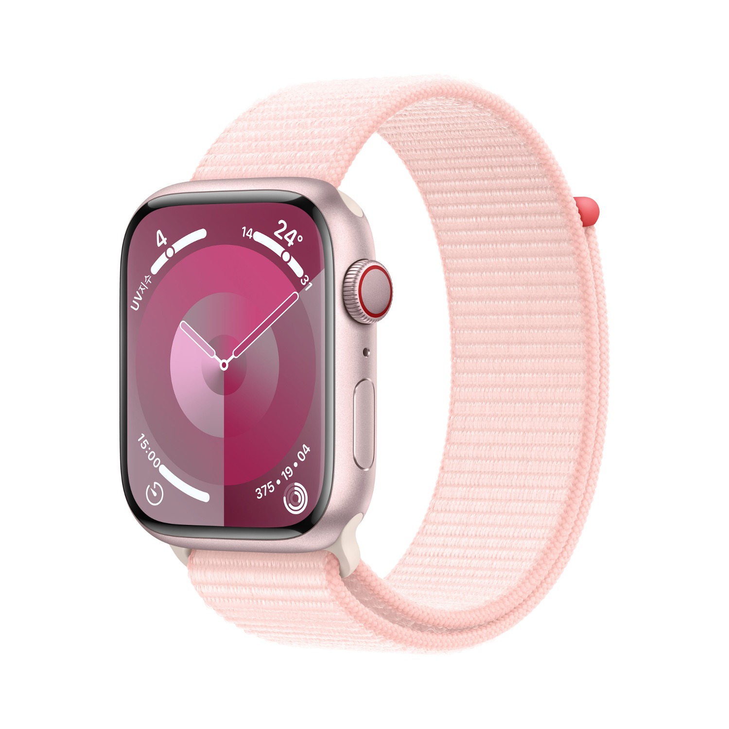 Apple Watch Series 9 GPS + Cellular 45mm 핑크 알루미늄 케이스, 그리고 라이트 핑크 스포츠 루프 * MRMM3KH/A