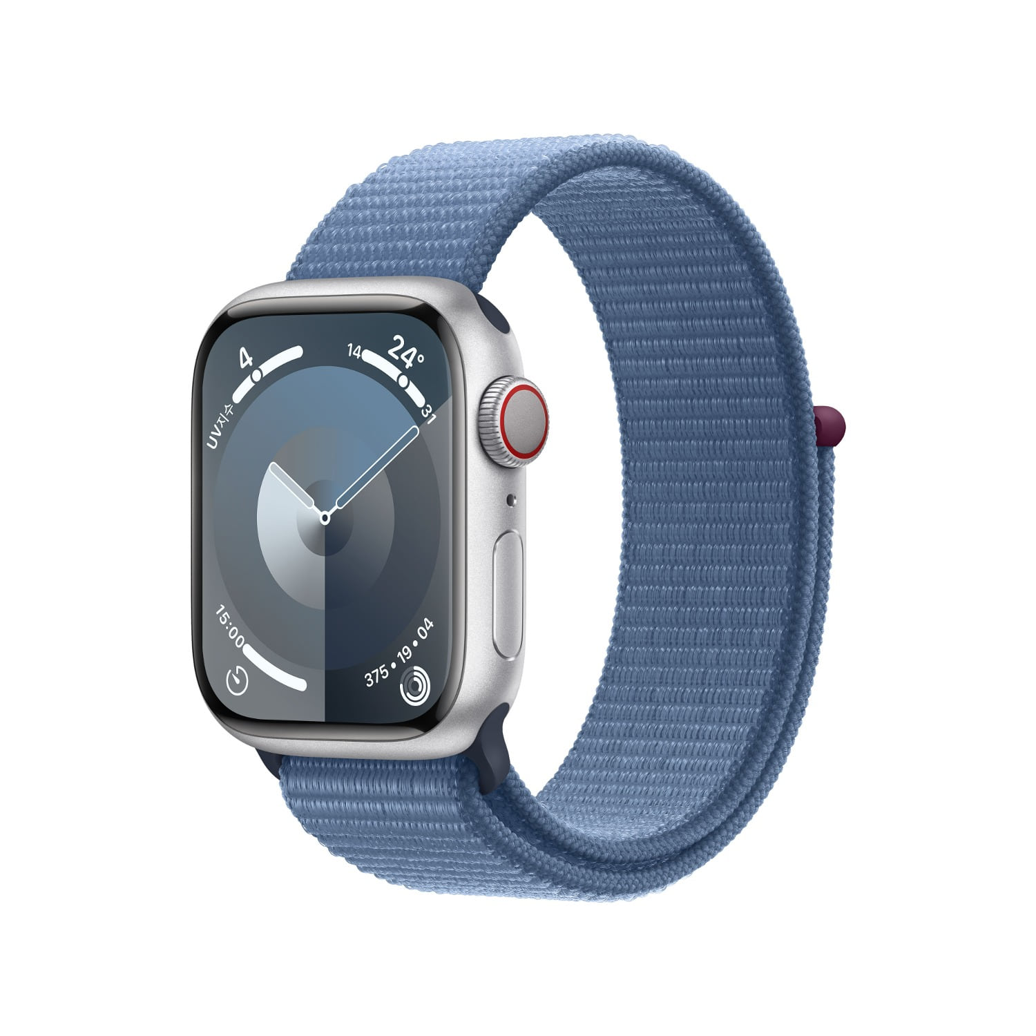 Apple Watch Series 9 GPS + Cellular 41mm 실버 알루미늄 케이스, 윈터 블루 스포츠 루프 * MRHX3KH/A