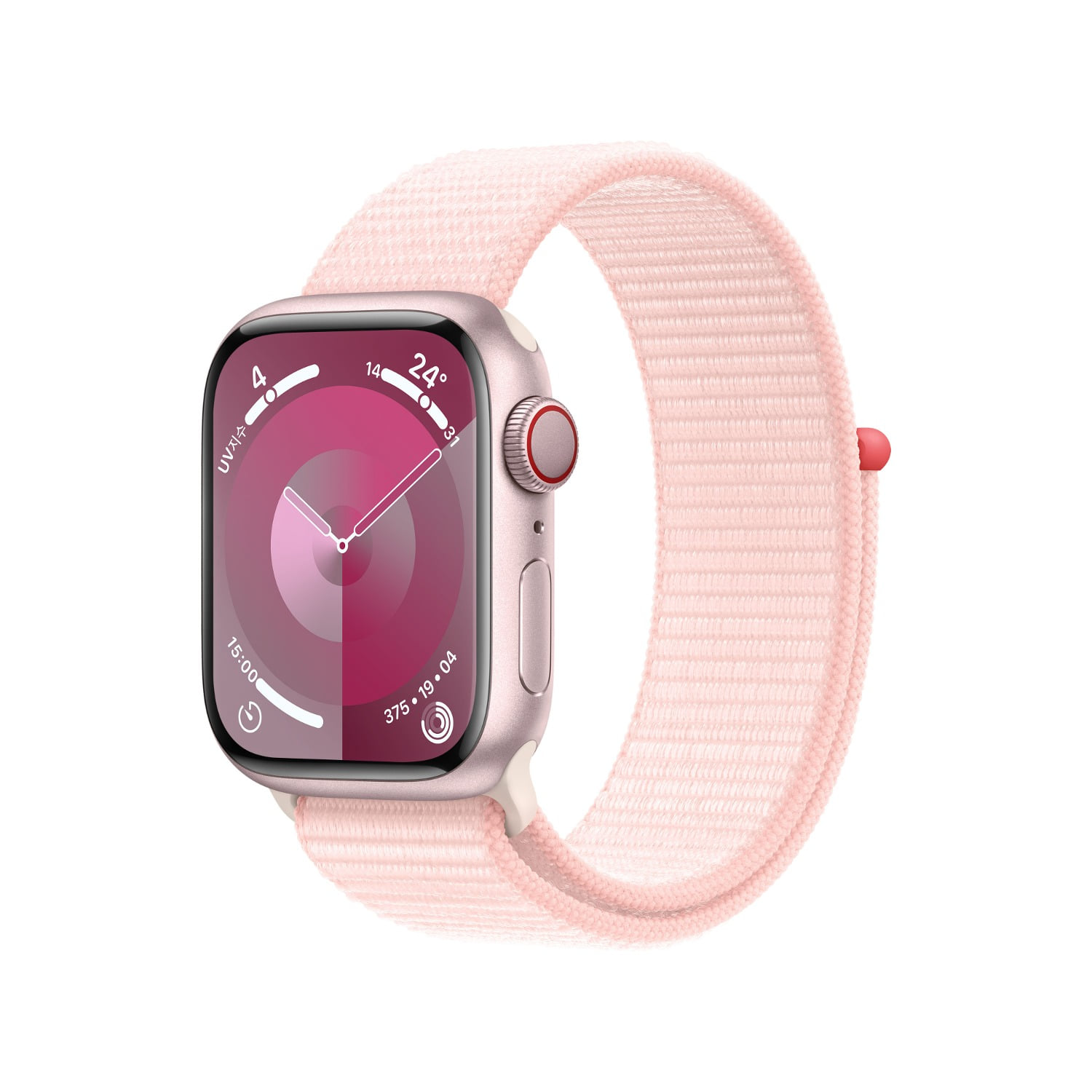 Apple Watch Series 9 GPS + Cellular 41mm 핑크 알루미늄 케이스, 라이트 핑크 스포츠 루프 * MRJ13KH/A