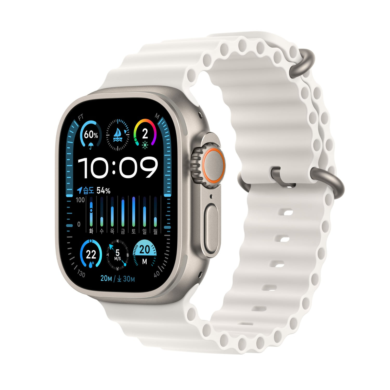 Apple Watch Ultra 2 GPS + Cellular 49mm 티타늄 케이스, 화이트 오션 밴드 * MREJ3KH/A