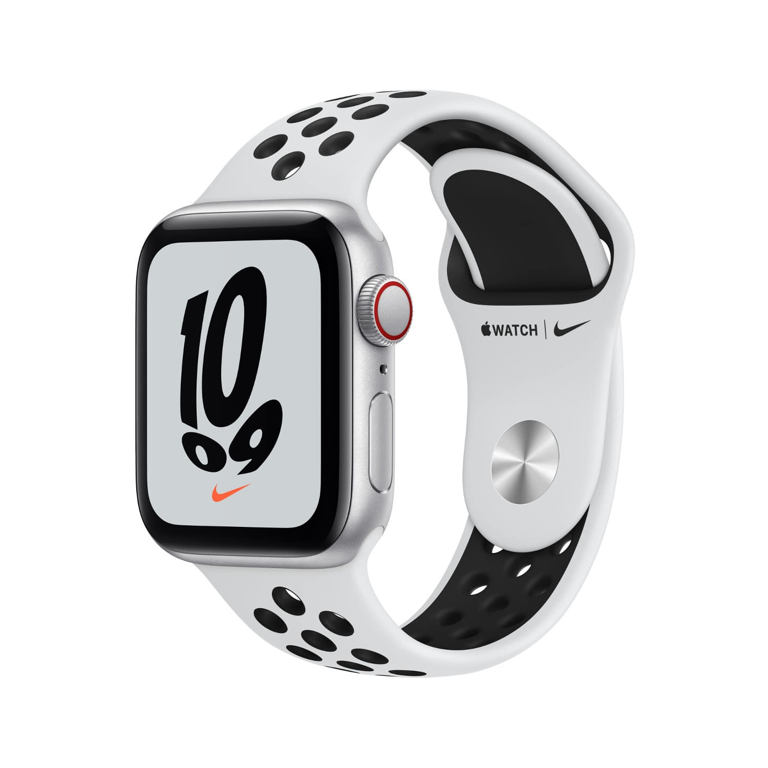 Apple Watch SE Nike Cellular 40mm 실버 알루미늄 케이스, 퓨어 플래티넘 블랙 Nike 밴드 * MKR43KH/A