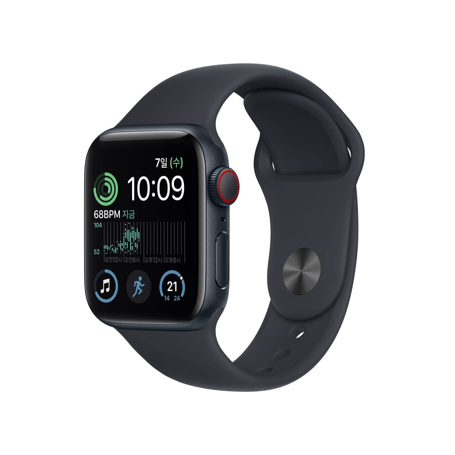 Apple Watch SE GPS + Cellular 40mm 미드나이트 알루미늄 케이스, 미드나이트 스포츠 밴드 * PV_MNPL3KH/A