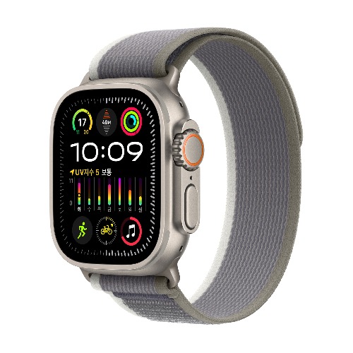 Apple Watch Ultra 2 GPS + Cellular 49mm 티타늄 케이스, 그린/그레이 트레일 루프 - M/L * MRF43KH/A