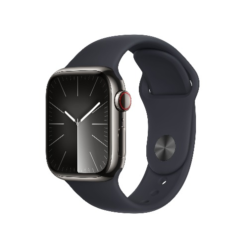 Apple Watch Series 9 GPS + Cellular 41mm 그래파이트 스테인리스 스틸 케이스, 미드나이트 스포츠 밴드 - S/M * MRJ83KH/A