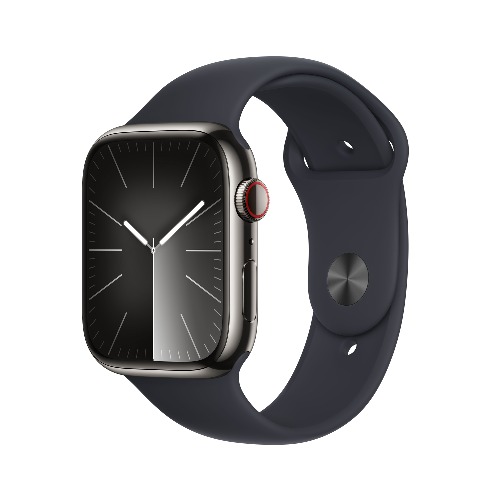 Apple Watch Series 9 GPS + Cellular 45mm 그래파이트 스테인리스 스틸 케이스, 미드나이트 스포츠 밴드 - S/M * MRMV3KH/A