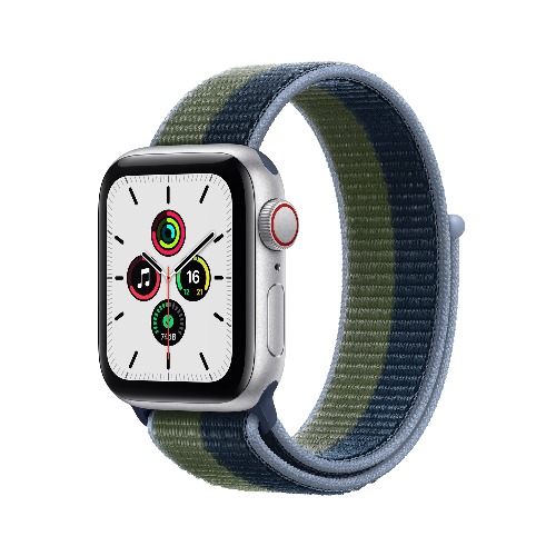 Apple Watch SE Cellular 40mm 실버 알루미늄 케이스, 어비스 블루/모스 그린 스포츠 루프 * MKQW3KH/A